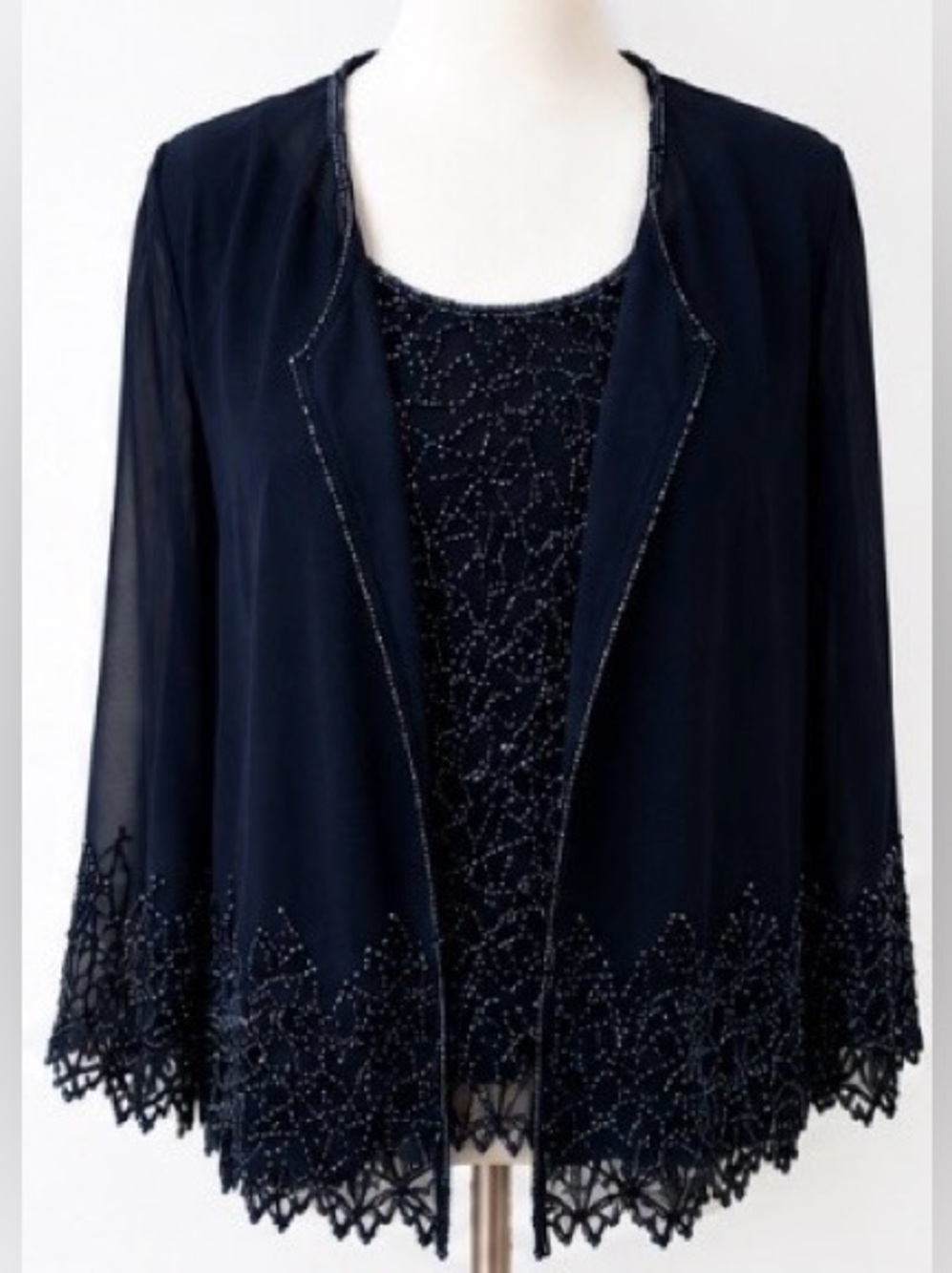 [J. Kara] Dark Navy Blue Beaded 2-Piece Evening Set Size L